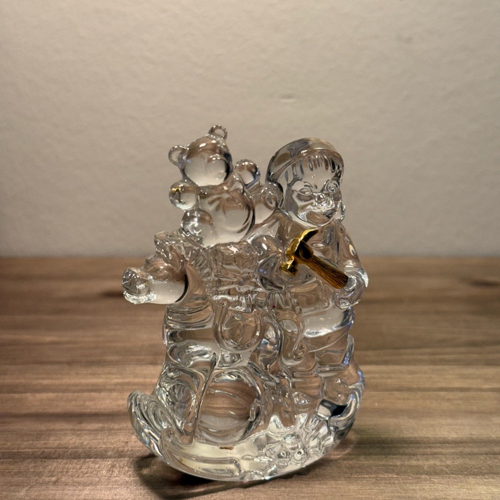 Waterford Crystal Bear and Child Figurine with Gold Details